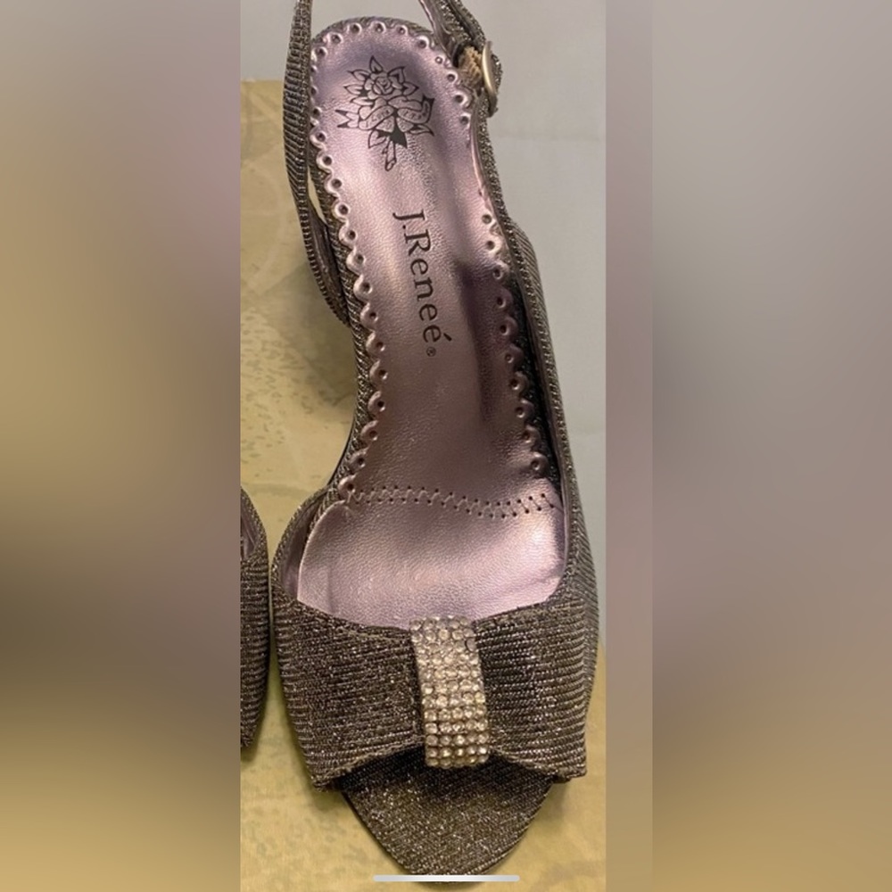 J Renee metallic silver sling back evening shoe